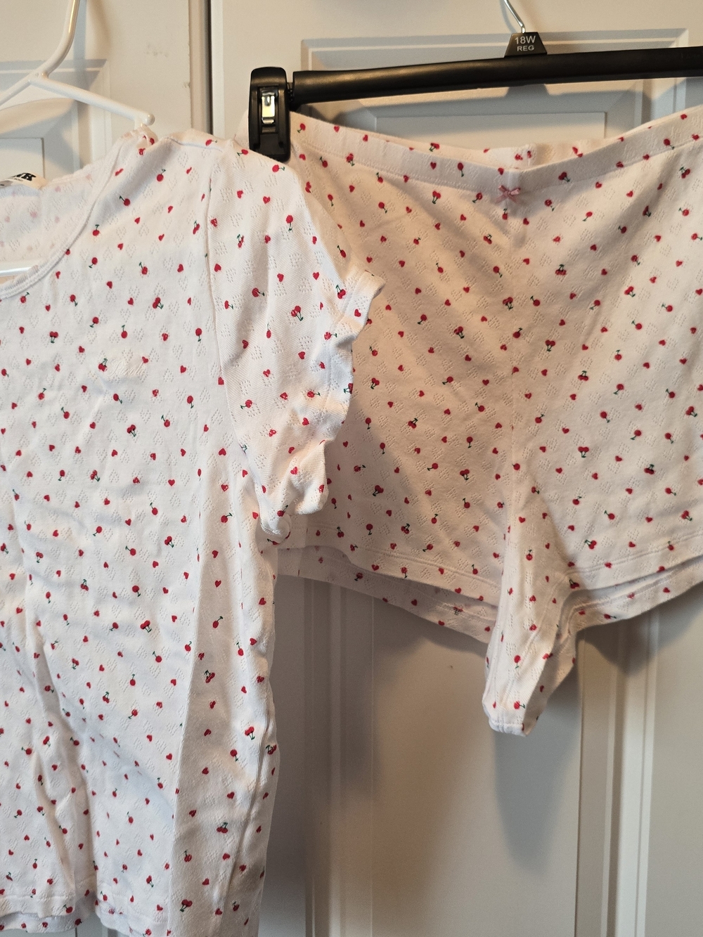 Victorias Secret White Pajama Set with Red Cherries Print